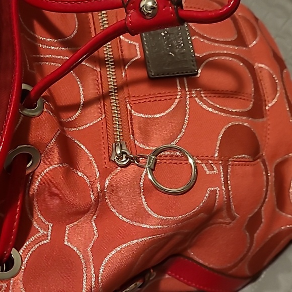 COACH Poppy Pink Metallic Glam Tote pull string bucket bag - Picture 11 of 17